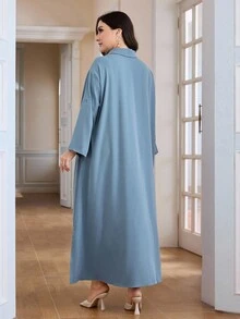 Mulvari Plus Size Women Floral Print Ruffle Sleeve Loose Single Breasted Casual Shirt Dress, Spring/Summer - Baby Blue - View 2