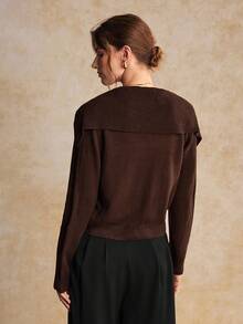 House of One Exaggerated Collar Cardigan Solid Sweater Women Autumn Winter Elegant Casual Wear