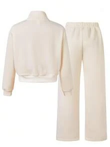 SHEIN ChillGRL Tween Girls 2pcs Set, New York Letter Graphic Mock Neck Sweatshirt And Shorts, Casual For Spring,Autumn & Winter - Apricot - View 2