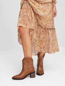 Styleloop New Women's European & American Style Knight Boots, Thick Heel Non-Slip Durable Sole, Embroidery Craft, Soft & Comfortable, Ladies Boots - Brown - View 5