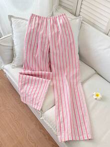 Elamini Women's Soft & Comfortable Linen Blend Striped Flare Leg Pants With Pockets, Low Waist, Elegant & Versatile For Commute, Casual, Vintage Daily Wear, Spring/Autumn Striped Wide Leg Pants Stripe Pants Wide Leg Summer Pants Fall Cloth For Women