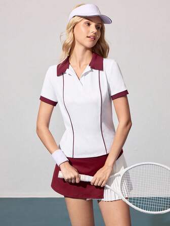 CourtClass 拼色短袖修身瑜伽运动 Polo 衫