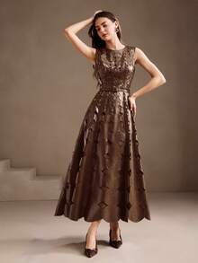 Anewsta Váy ôm eo thiết kế khoét rỗng không tay mới, thanh lịch, sang trọng, hợp thời trang, phù hợp cho mùa thu, đông, năm mới, tiệc tùng, đám cưới, dạ hội - màu nâu - Xem 5