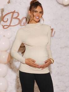 Loomaby 孕妇T恤、性别暴露连衣裙、孕妇装、迎婴派对连衣裙 - 卡其色 - 查看 6