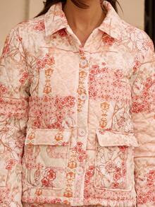 lacRébo Quilted Jacket With Floral Patchwork Print And Flap Pockets Spring Women Clothes Spring Summer Jacket Going Out Outfits - Multicolor - View 5