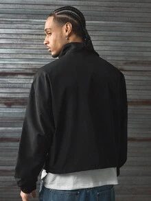 AXEPEAK 男士梭织休闲宽松长袖夹克，秋冬 - 黑色 - 查看 2