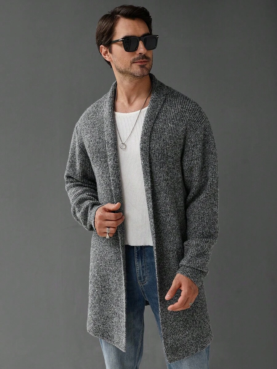 Manfinity Homme Cárdigan casual de manga larga para hombre, versátil para el otoño - Gris - Ver 1