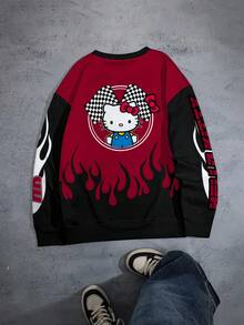 HELLO KITTY AND FRIENDS | SHEIN 男士字母图案套头圆领运动衫，秋季 - 白色 - 查看 2