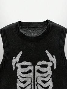 NEON BLANC 男士万圣节骷髅图案针织背心 - 黑色 - 查看 3