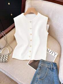 Franclia 女士优雅简约法式时尚淑女百搭优雅针织开衫 - 白色 - 查看 6