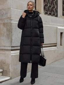 SHEIN Tall Giacca imbottita trapuntata Urban Shield - Vestibilità oversize con collo a imbuto con cordoncino, imbottitura antivento e design pronto per la strada