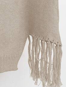 Franclia 2024秋冬新款V领流苏下摆黄/姜针织女毛衣背心，休闲时尚 - 杏色 - 查看 4