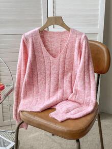 Franclia كنزة صوفية كاجوال فضفاضة بياقة على شكل حرف V، أكمام طويلة، خريف/شتاء