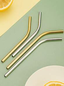 8 Stücke Edelstahl Strohhalme & 2 Stücke Reinigungsbürsten & 1 Stück Aufbewahrungstasche Set, Küche, Weihnachtsgeschenk, Schulmaterial - Gold - Übersicht 6