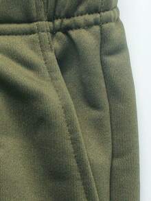 Manfinity Roghcode 男士休闲纯色抽绳短裤 - 軍綠色 - 查看 3