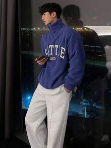 DAZY 男士字母刺绣四分之一拉链套头衫卫衣及长裤套装，秋季