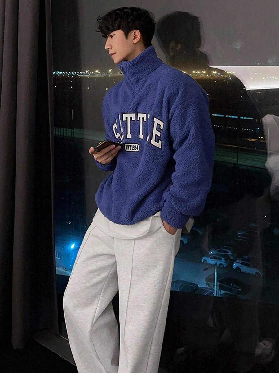 DAZY 男士字母刺绣四分之一拉链套头衫卫衣及长裤套装，秋季