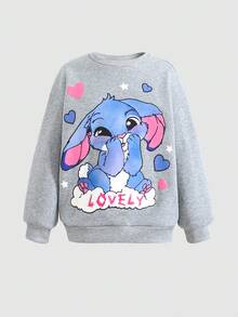 SHEIN 青少年女孩宽松休闲罗纹印花长袖连帽衫和运动裤套装 - 灰色 - 查看 9