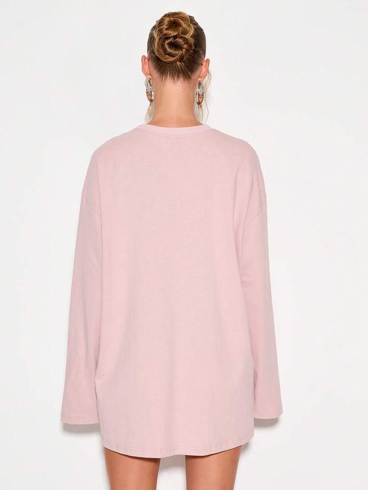 KIZN Vestido camiseta oversize de manga larga, longitud mini, informal, para otoño y primavera, ropa de estar en casa, corte holgado, moda urbana, básica, esencial, pieza de abrigo para invierno, longitud túnica
