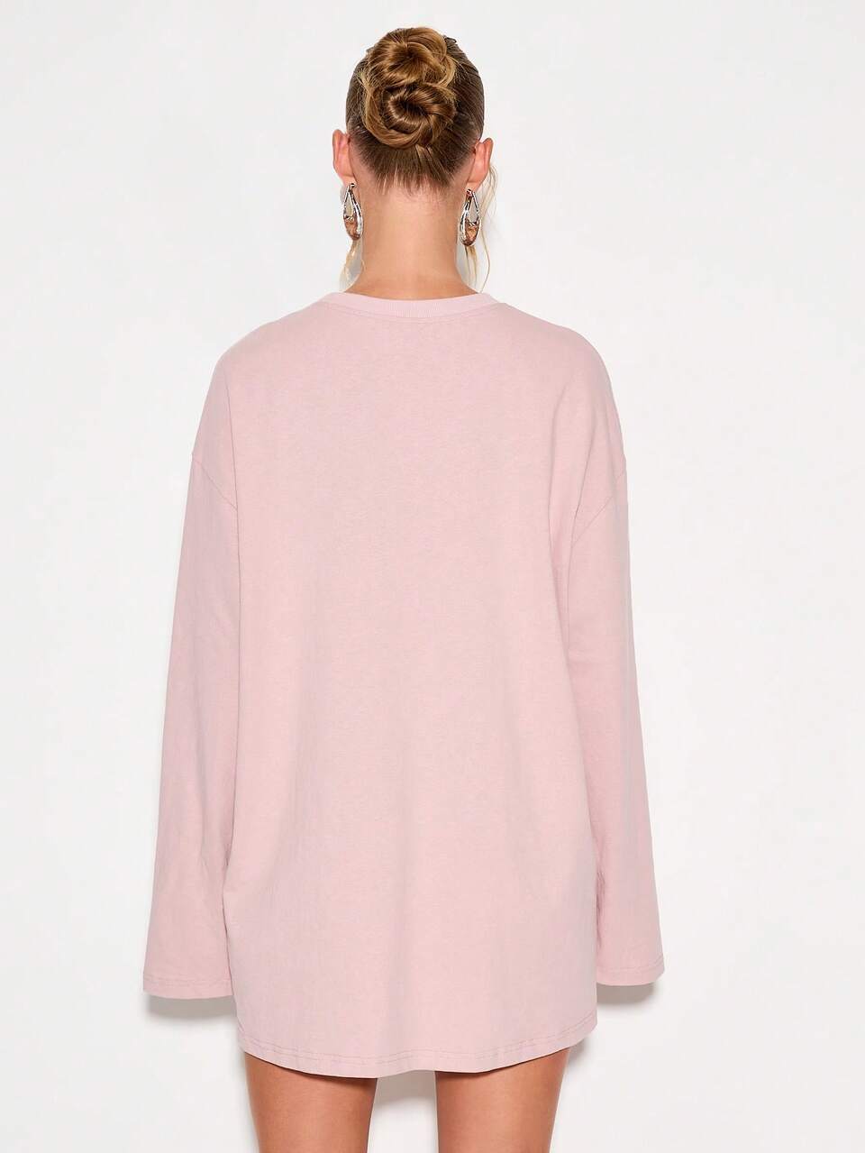 Oversized T-Shirt Kleid mit langen Ärmeln, Mini-Länge, lässig für Herbst und Frühling, Loungewear, weite Passform, Streetwear, urbanes Grundlagenessential, Winterschicht, Tunika-Länge