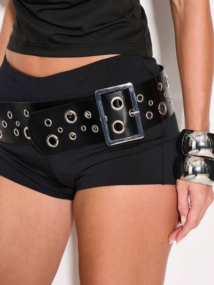 KIZN アイレット ベルト付き サマーフェスティバル ホットパンツ メタリックグロメット ワイドベルト付き