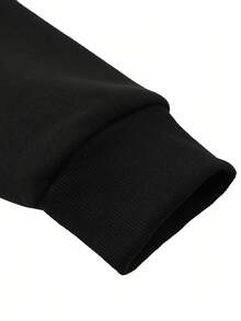 Manfinity Homme 男士标语图案口袋宽松抽绳二合一街头风连帽衫，休闲红黑连帽衫，秋季长袖上衣 - 彩色 - 查看 3