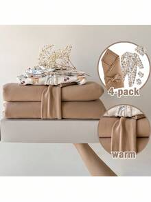 Loomiva طقم ملابس مريح للرضيع صبي/بنت (جمبسوت + قفازات + قبعة + بطانية لف الرضيع + لف الرضيع) للخريف والشتاء - متعدد الألوان - مشاهدة 1