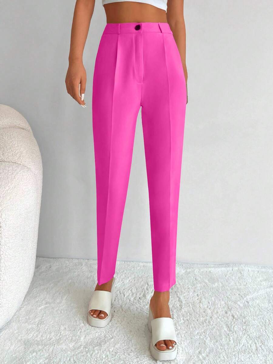 Cottnline Solid Zip Up Suit Pants - Hot Pink - View 1