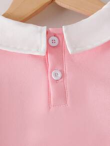 2pcs/Set Young Girls Back To School Collegiate Style Sweatshirt & Pleated Skirt Set, Pink Collar Sweatshirt With Letter Print, Navy Blue Pleated Skirt, School Uniform Look Fall Winter - Pink - View 4