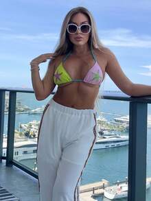Cioccolato Halterneck Contrast Starfish Applique Triangle Bikini Top Only Beach Swimwear Vacation Summer Holiday Cute Sexy Ibiza Elegant Y2k Marine - Multicolor - View 6