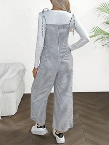 SHEIN 孕妇休闲时尚百搭条纹口袋连体裤