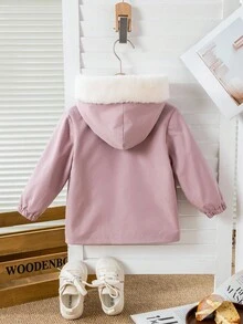 SHEIN Babygirl 可爱粉色兔毛领连帽外套，秋冬 - 粉色 - 查看 2