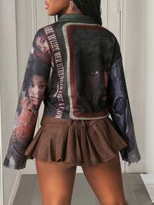 Slaydiva Áo khoác thể thao đường phố thường ngày đầu thu 2025 mới, phong cách Punk, hẹn hò hàng ngày, phong cách đường phố, sản phẩm bán chạy nhất của người nổi tiếng trên Internet, sản phẩm hot, cổ polo, khóa kéo, tay dài, rộng rãi, in chân dung toàn bộ, áo khoác nữ -Z - Nhiều màu - Xem 2