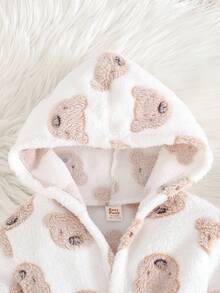 Cozy Pixies Bata con capucha de manga larga con cintura anudada, forro térmico y estampado de oso de dibujos animados para bebé niño - Albaricoque - Ver 5