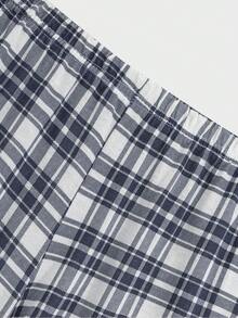 EURMUSE 3pcs Men's Plaid Pocket T-Shirt, Shorts And Pants Pajama Set