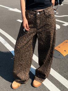 DAZY Quần jeans ống đứng dáng rộng thoải mái cho nữ, hàng mới về mùa hè - màu nâu - Xem 4