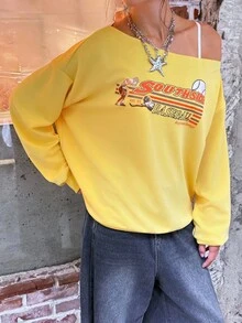 Jouncy Women's Casual Loose Fit Asymmetric Neck Long Sleeve Sweatshirt Fall Cloth For Women