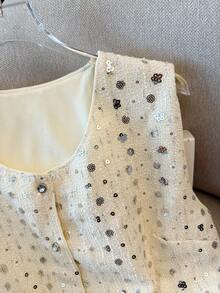 Franclia 女士优雅亮片梭织背心夹克 - 杏色 - 查看 5