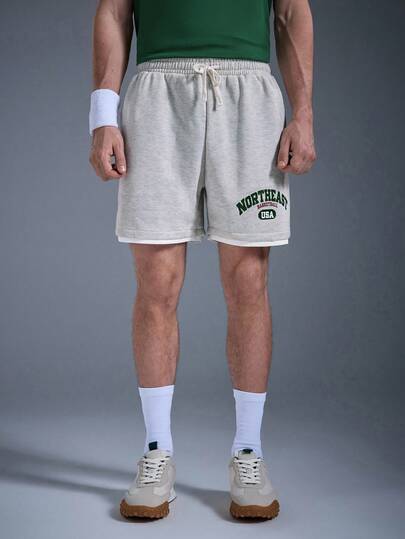  DRIFTMERE 男士二合一印花休闲运动短裤，春夏款，舒适柔软，适合健身、慢跑和日常休闲穿着，运动休闲风格，运动时尚，春夏必备。