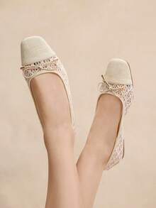 Rosivie Giày bệt khoét lỗ dệt họa tiết quả mơ thời trang dành cho nữ - Màu be - Xem 8