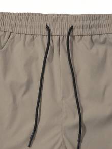 Manfinity Homme Men's Solid Color Drawstring Waist Cargo Pocket Casual Pants, Fall - Khaki - View 5