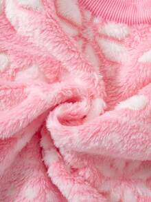 SHEIN Baby Girl Fashionable Flannel Heart & Snowflake Pattern Top, Autumn/Winter Fall - Pink - View 5