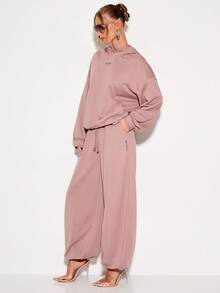 KIZN Wide Leg Balloon Joggers For Women Oversized Comfortable Sweatpants With Drawstring Waist - Dusty Pink - View 4