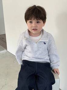 DAZY Toddler Boys' Cartoon Embroidery Collar Long Sleeve Sweatshirt, Autumn/Winter - Light Grey - View 5