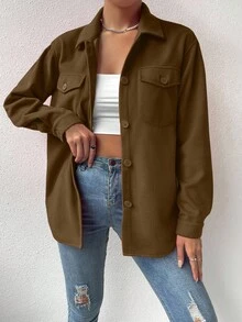 SHEIN LUNE Abrigo informal de unicolor, versátil para el otoño - Café integral - Ver 6