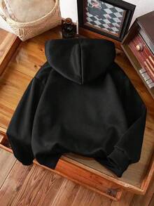 少女爱心豹纹长袖卫衣，时尚休闲外套，黑色长袖套头衫，百搭，秋冬款 - 黑色 - 查看 2