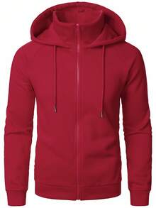 Manfinity Homme Áo nỉ dài tay cổ trùm đầu tối giản màu trơn dành cho nam, mùa thu - Đỏ - Xem 3