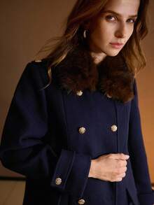 MOTF PREMIUM WOOL DOUBLE BREASTED OVERCOAT, AUTUMN/WINTER - Navy Blue - View 7