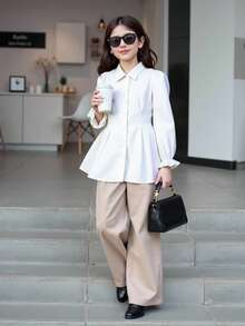 Tween Girl Longline Shirt With Open Button-Up And Cinched Waist - White - View 5