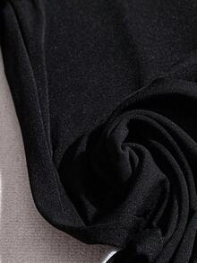 Franclia 1pc Elegant Frill Trim Zipper Decor Jumpsuit, Fitted Black Bib Overall - Black - View 5